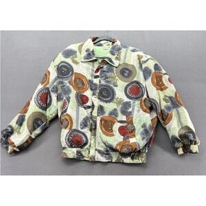 VTG Carte 100% Silk Bomber Jacket Abstract Medallion Print Sage Green Medium